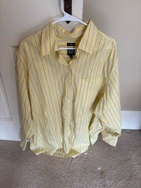 GAP Women’s Yellow and Blue Stripe Button-Down Shirt